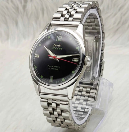 HMT Pilot 17 Jewels Mechanical Handwinding Watch for Men with Black Dial