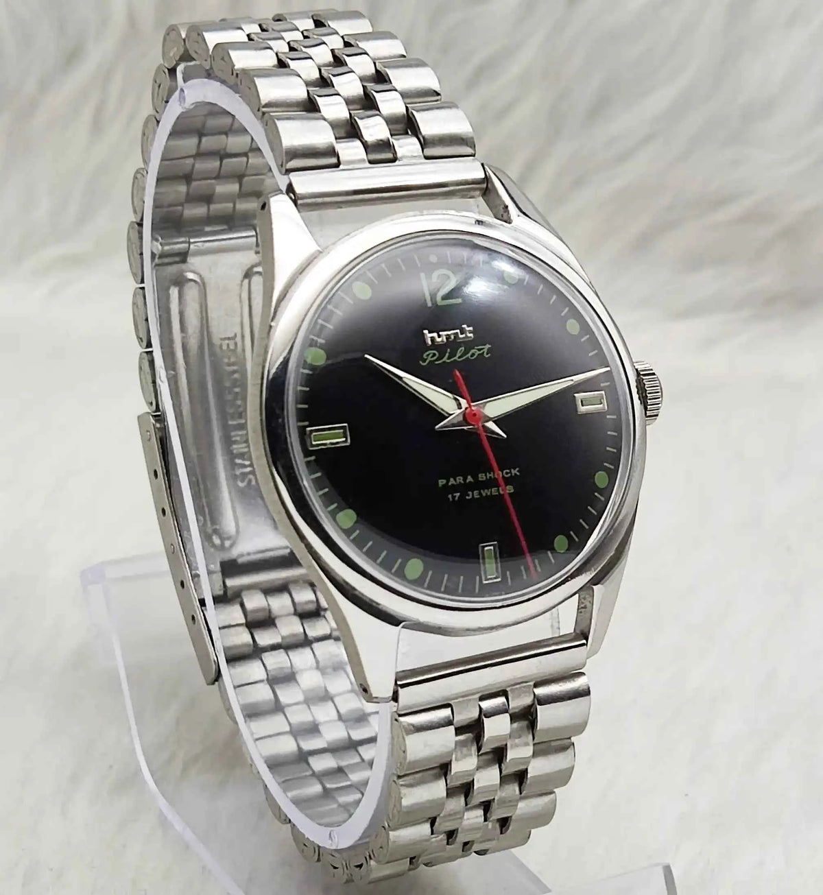HMT Pilot 17 Jewels Mechanical Handwinding Watch for Men with Black Dial