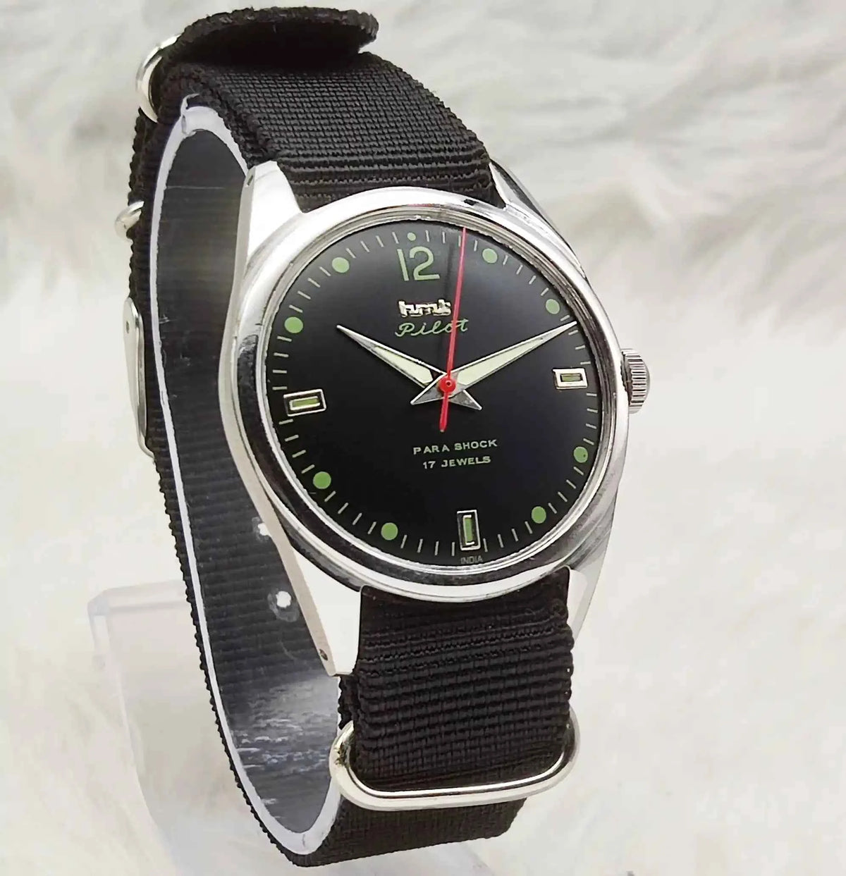 HMT Pilot Watch 17 Jewels Para Shock Black Dial Handwinding Men's Watch 0231