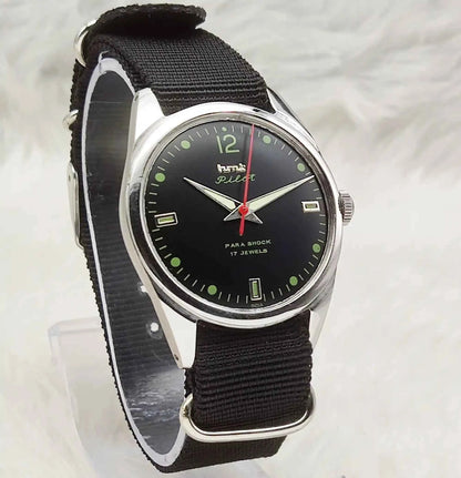 HMT Pilot Watch 17 Jewels Para Shock Black Dial Handwinding Men's Watch 0231