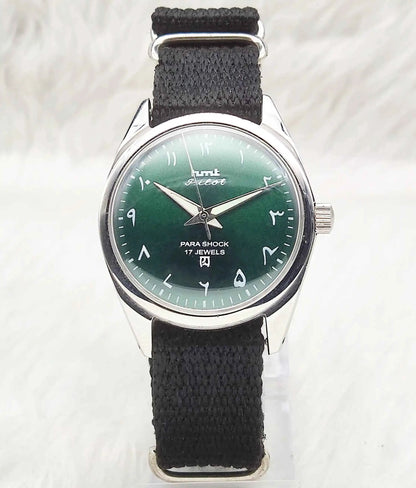 HMT Pilot Para Shock 17 Jewels Handwinding Green Dial Watch - Unique Timepiece