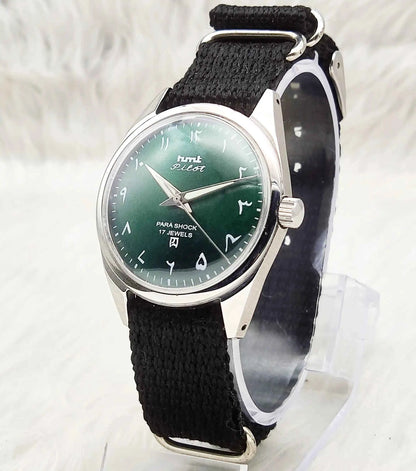 HMT Pilot Para Shock 17 Jewels Handwinding Green Dial Watch - Unique Timepiece