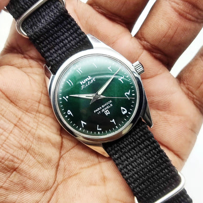 Elevate Your Style with the HMT Pilot Para Shock Watch - Timeless Handwound Green Dial Timepiece