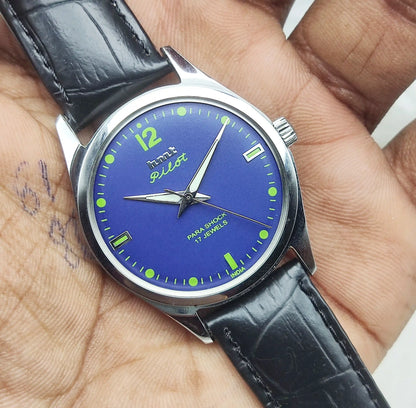 HMT Pilot Handwinding Watch - A Classic Indian Timepiece with Blue Dial