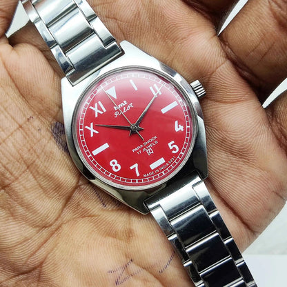 HMT Pilot Red Apple Dial Watch - Timeless Elegance with 17 Jewels Handwinding Mechanism