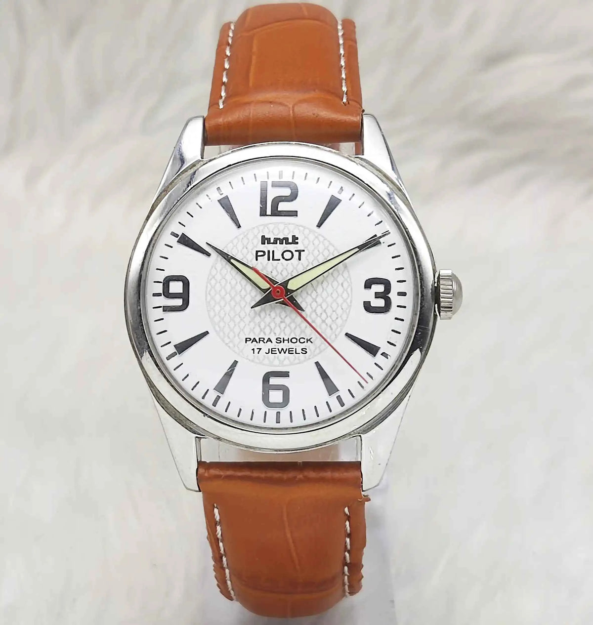 HMT Pilot White Stick Dial Watch - 17 Jewels Handwinding Men's Timepiece with English Numerals