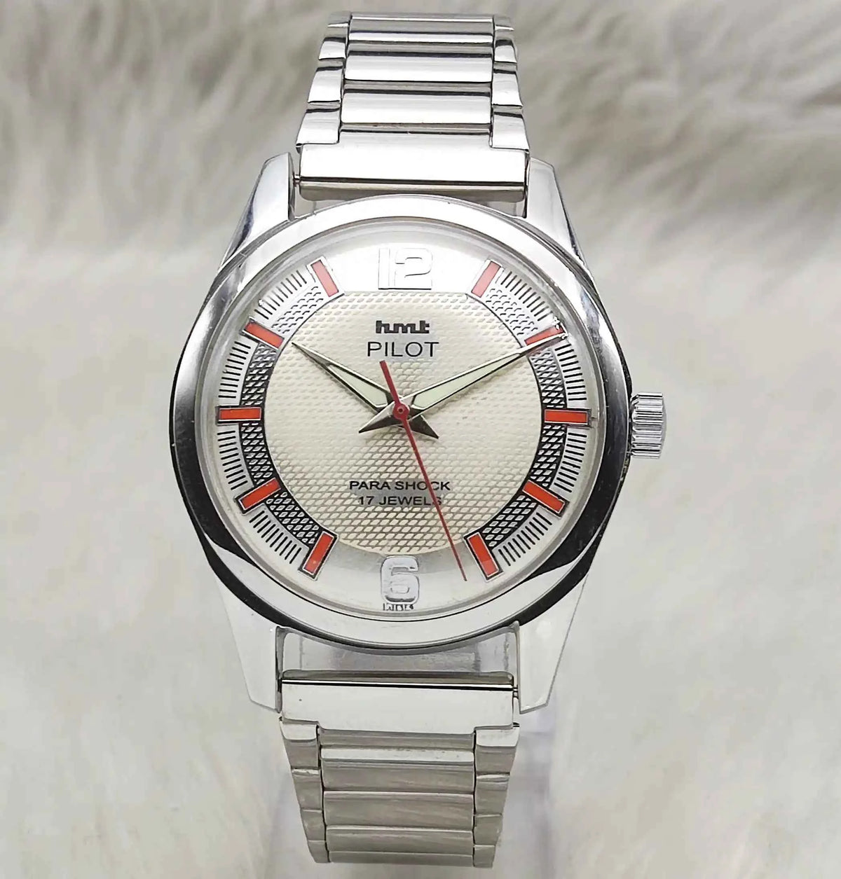 HMT Pilot White Textured Dial 17 Jewels Hand-Winding Watch for Men