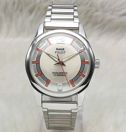 HMT Pilot White Textured Dial 17 Jewels Hand-Winding Watch for Men