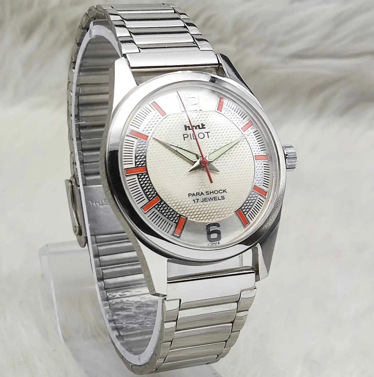 HMT Pilot White Textured Dial 17 Jewels Hand-Winding Watch for Men