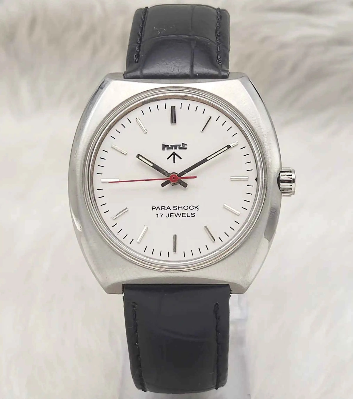 HMT Silver Handwinding Men's Watch with 17 Jewels and Stick Indices