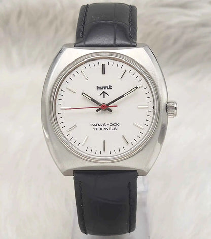 HMT Silver Handwinding Men's Watch with 17 Jewels and Stick Indices