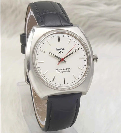 HMT Silver Handwinding Men's Watch with 17 Jewels and Stick Indices