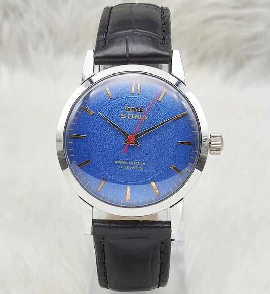 HMT Sona Blue Dial Watch - Handwinding 17 Jewels with Stick Indices