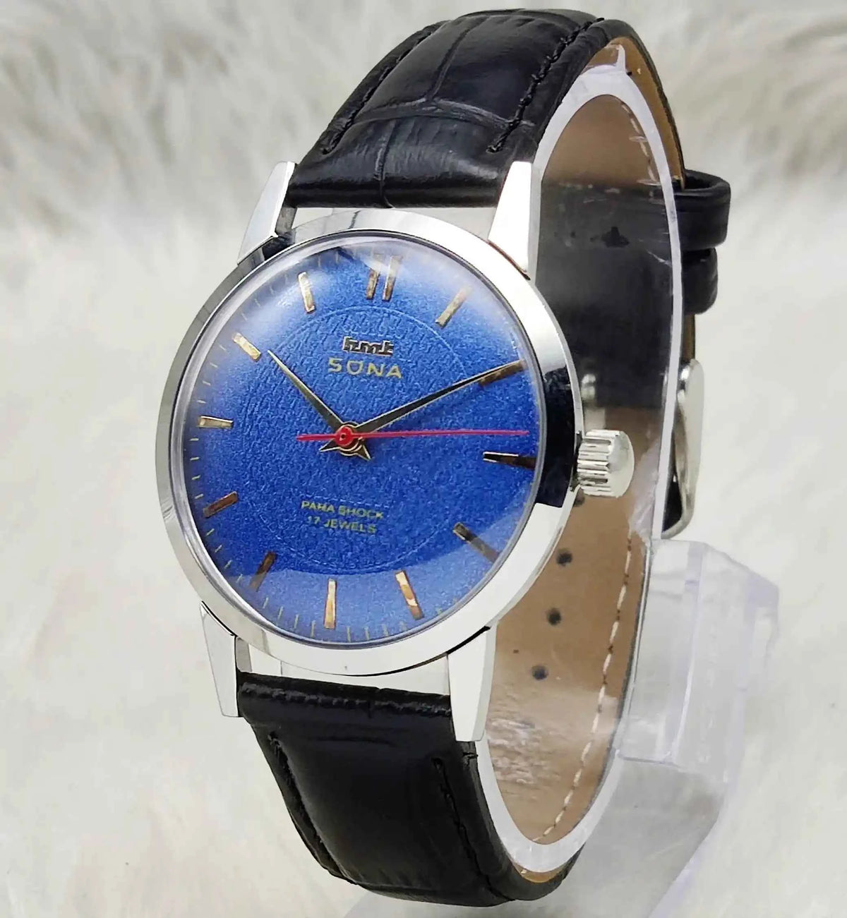 HMT Sona Blue Dial Watch - Handwinding 17 Jewels with Stick Indices