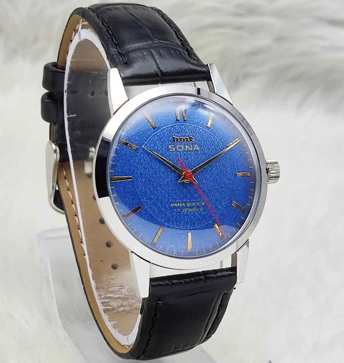 HMT Sona Blue Dial Watch - Handwinding 17 Jewels with Stick Indices