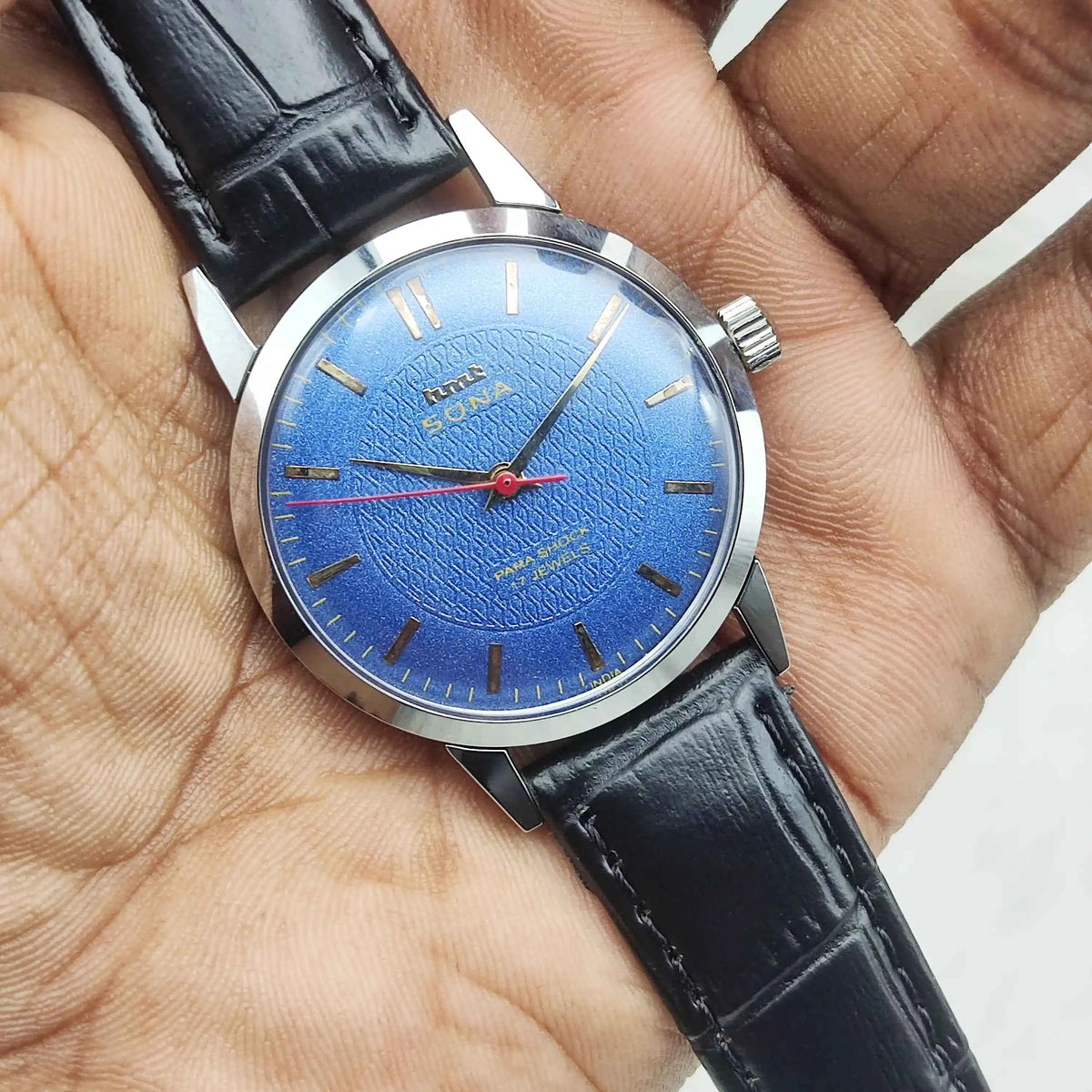 HMT Sona Blue Dial Watch - Handwinding 17 Jewels with Stick Indices