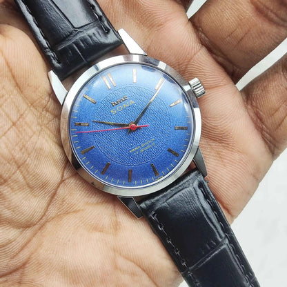 HMT Sona Blue Dial Watch - Handwinding 17 Jewels with Stick Indices