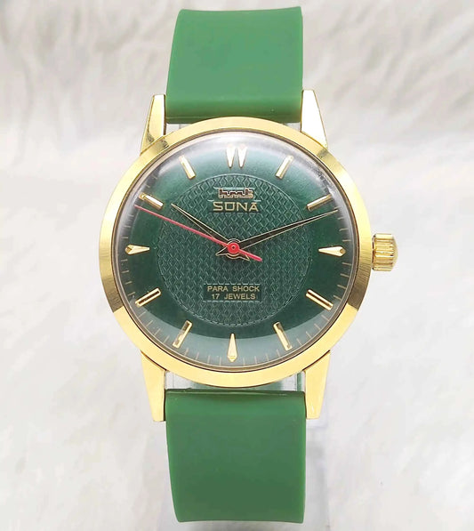HMT Sona Green Stick Dial Watch with 17 Jewels Handwinding for Men