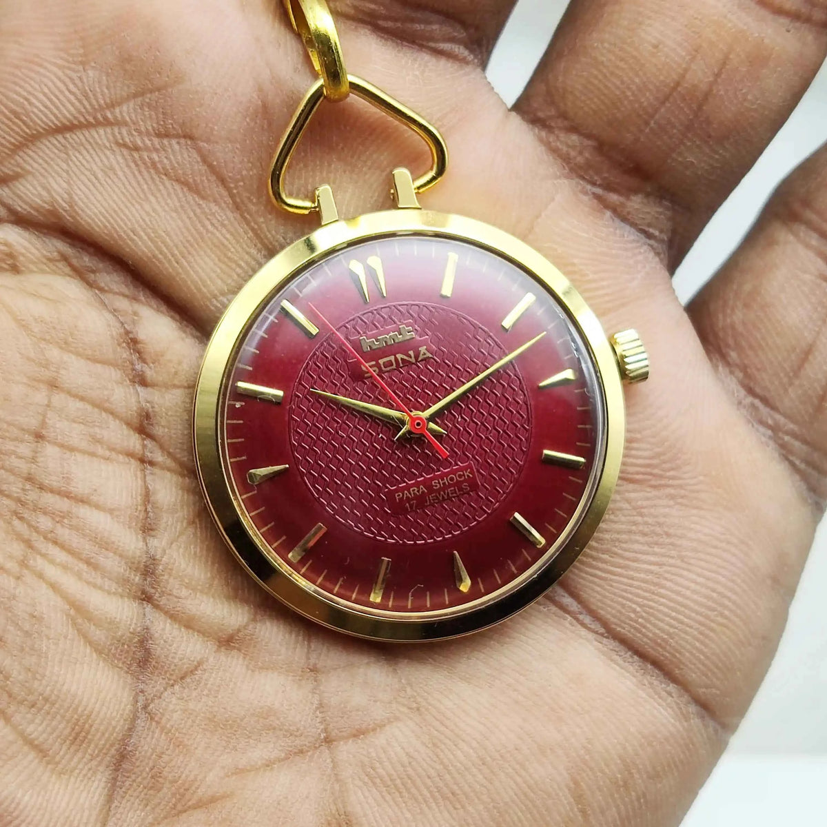 HMT Sona Maroon Dial Handwinding Watch Pocket Watch 17 Jewels