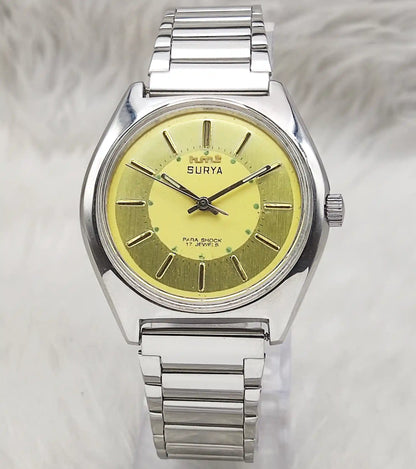HMT Surya Men's Watch - Timeless Elegance with Sun Yellow Dial