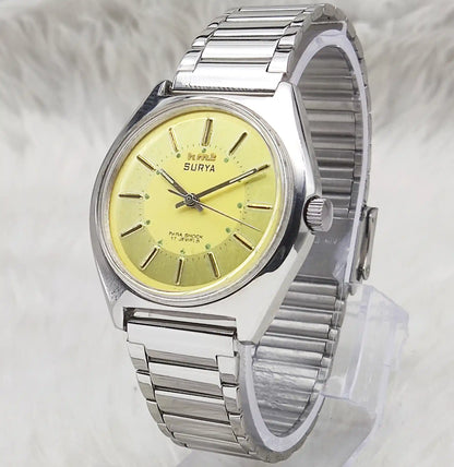 HMT Surya Men's Watch - Timeless Elegance with Sun Yellow Dial