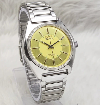 HMT Surya Men's Watch - Timeless Elegance with Sun Yellow Dial