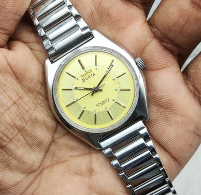HMT Surya Men's Watch - Timeless Elegance with Sun Yellow Dial