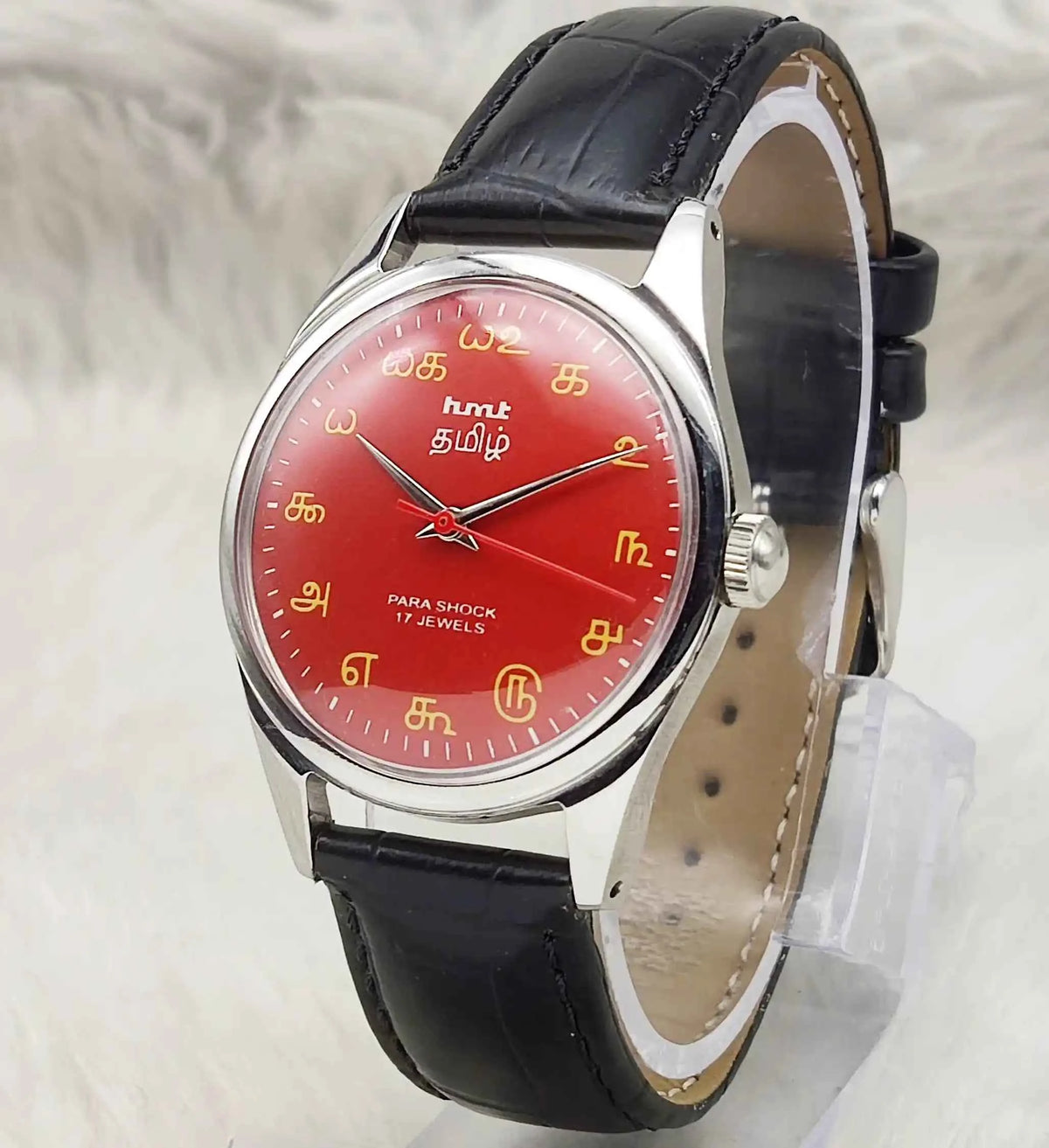 HMT Tamil Numerals Watch - 17 Jewels with Red Dial and Handwinding Design