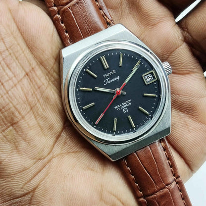 HMT Tareeq Para Shock Watch 17 Jewels Black Dial Stick Indices Date Feature