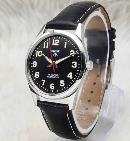 HMT Watch Black Dial 17 Jewels Handwinding with Transparent Back