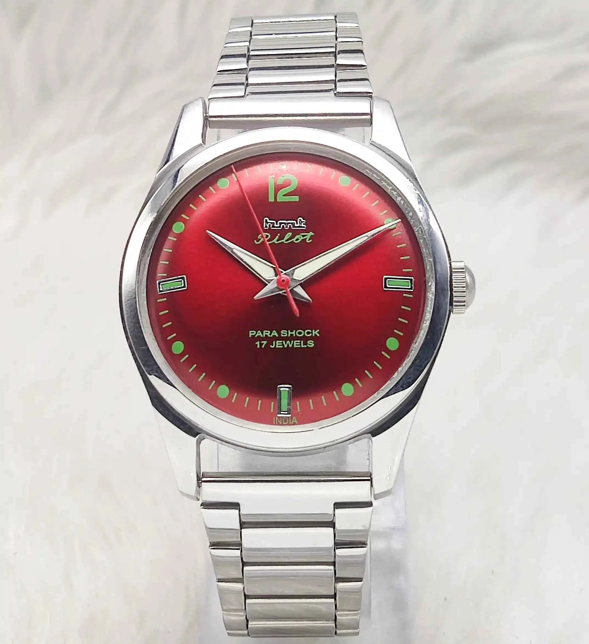 HMT Pilot Red Apple Dial Watch - 17 Jewels Handwinding Men's Timepiece with Transparent Back