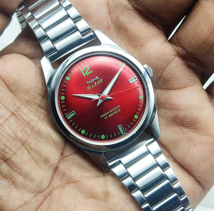 HMT Pilot Red Apple Dial Watch - 17 Jewels Handwinding Men's Timepiece with Transparent Back