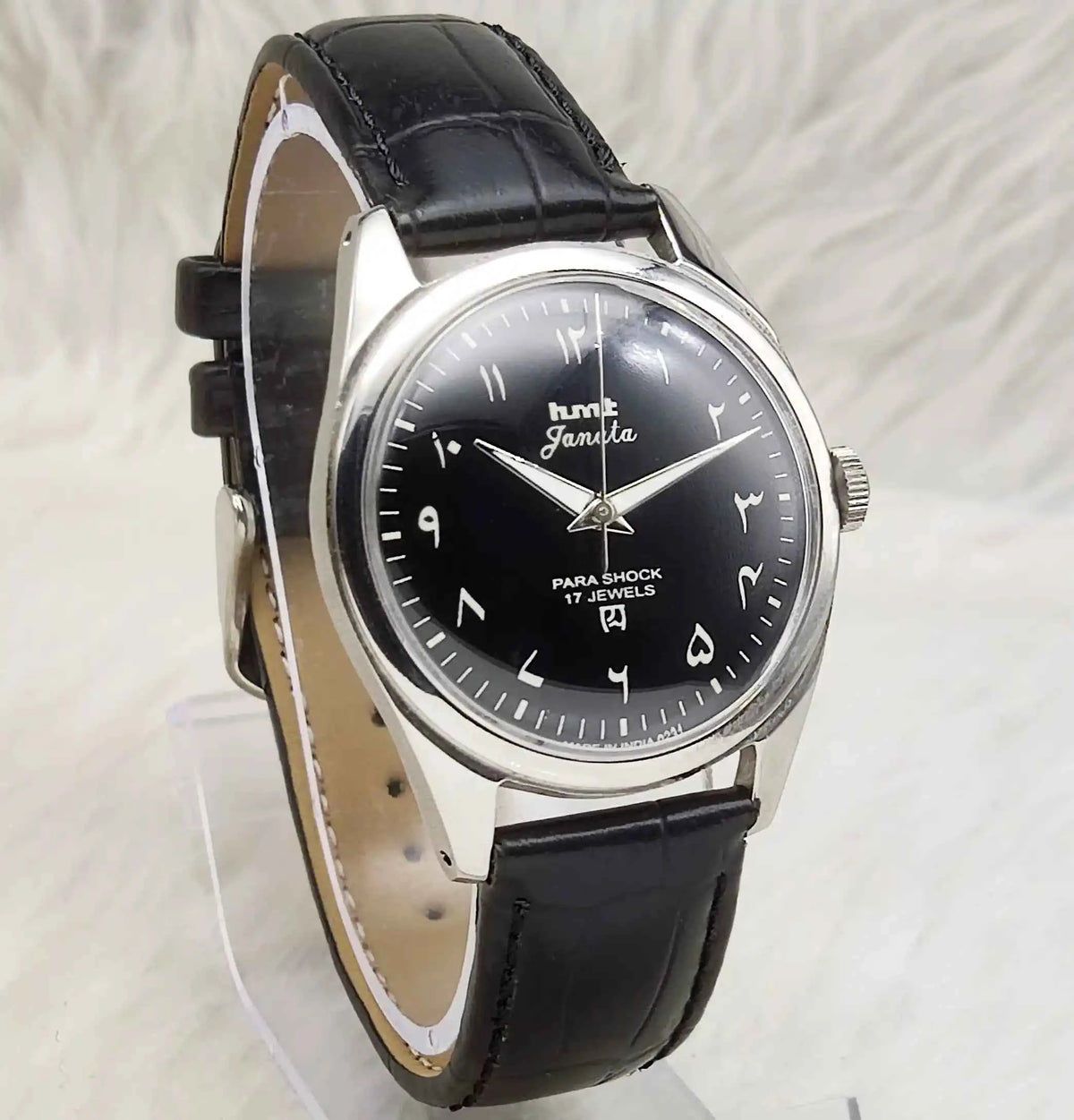 HMT Janata Black Dial Watch with Arabic Numerals Indices Handwinding Mechanism