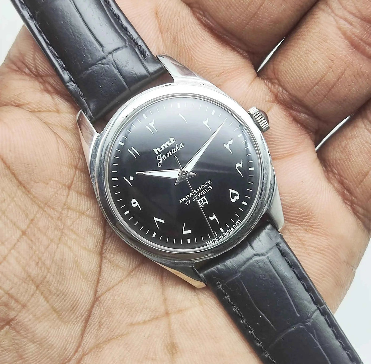 HMT Janata Black Dial Watch with Arabic Numerals Indices Handwinding Mechanism