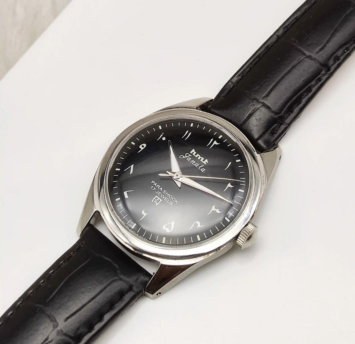 HMT Janata Black Dial Watch with Arabic Numerals Indices Handwinding Mechanism