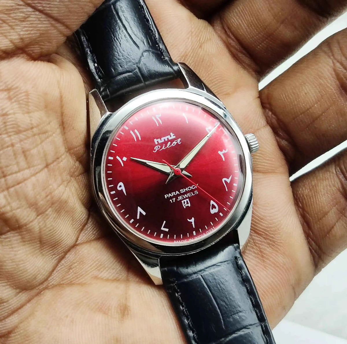 HMT Pilot Red Apple Dial Watch with Arabic Font and 17 Jewels Handwinding Mechanism 0231