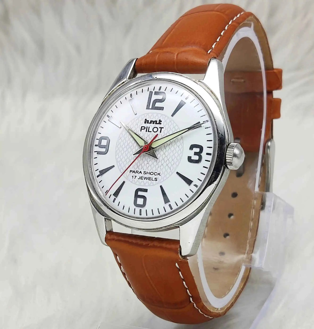 HMT Pilot White Stick Dial Watch - 17 Jewels Handwinding Men's Timepiece with English Numerals