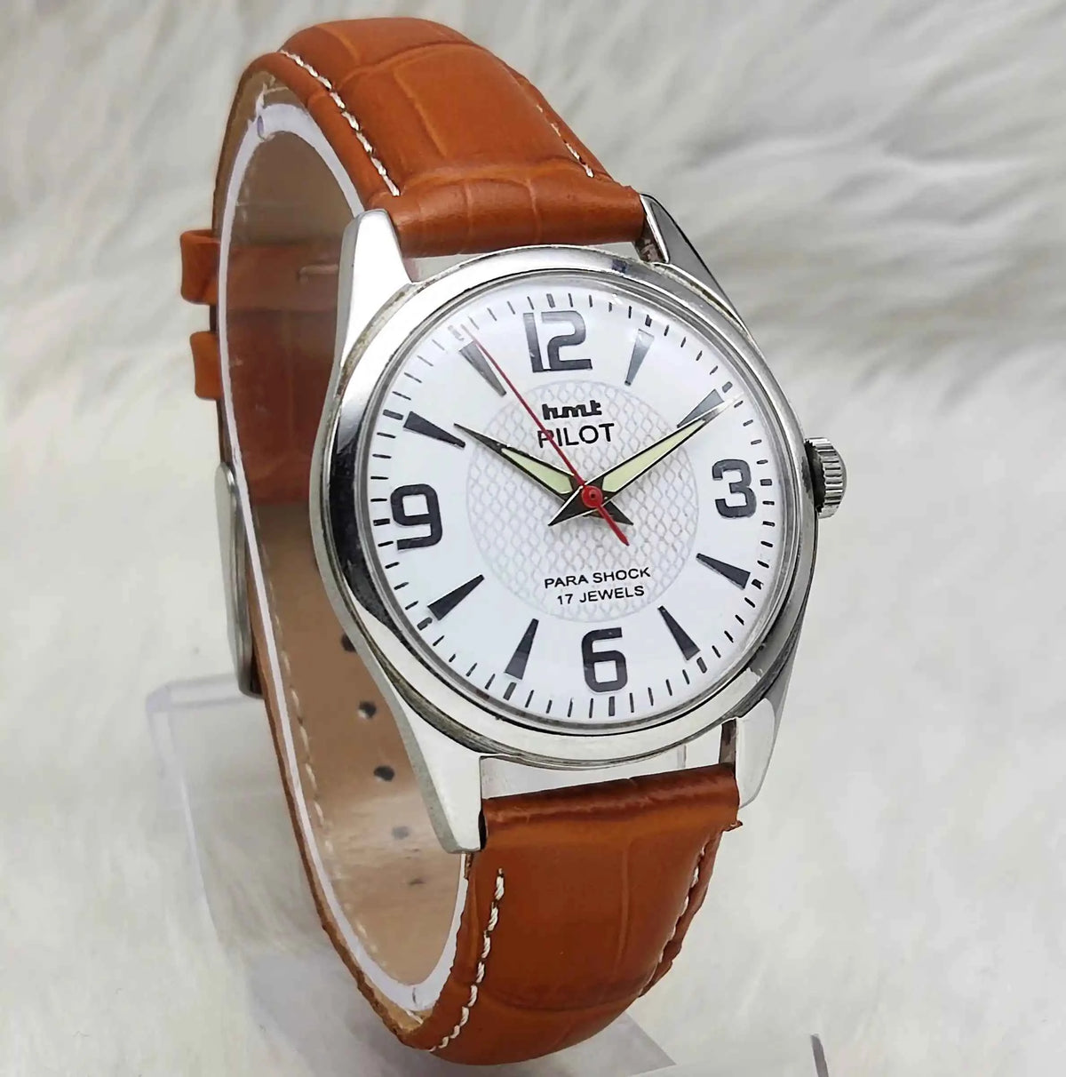 HMT Pilot White Stick Dial Watch - 17 Jewels Handwinding Men's Timepiece with English Numerals