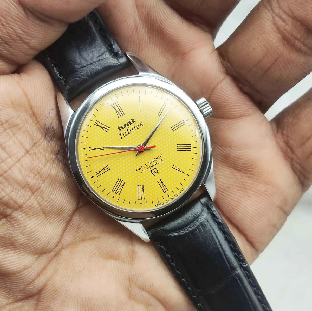 HMT Jubilee Sun Yellow Dial Watch with Roman Numerals and 17 Jewels