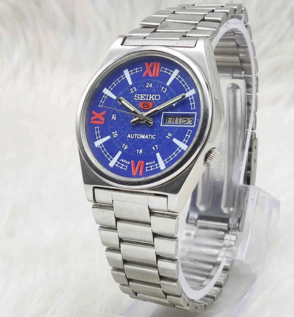 Seiko 5 Automatic Watch 7019A with Blue Dial Day Date and 17 Jewels for Men