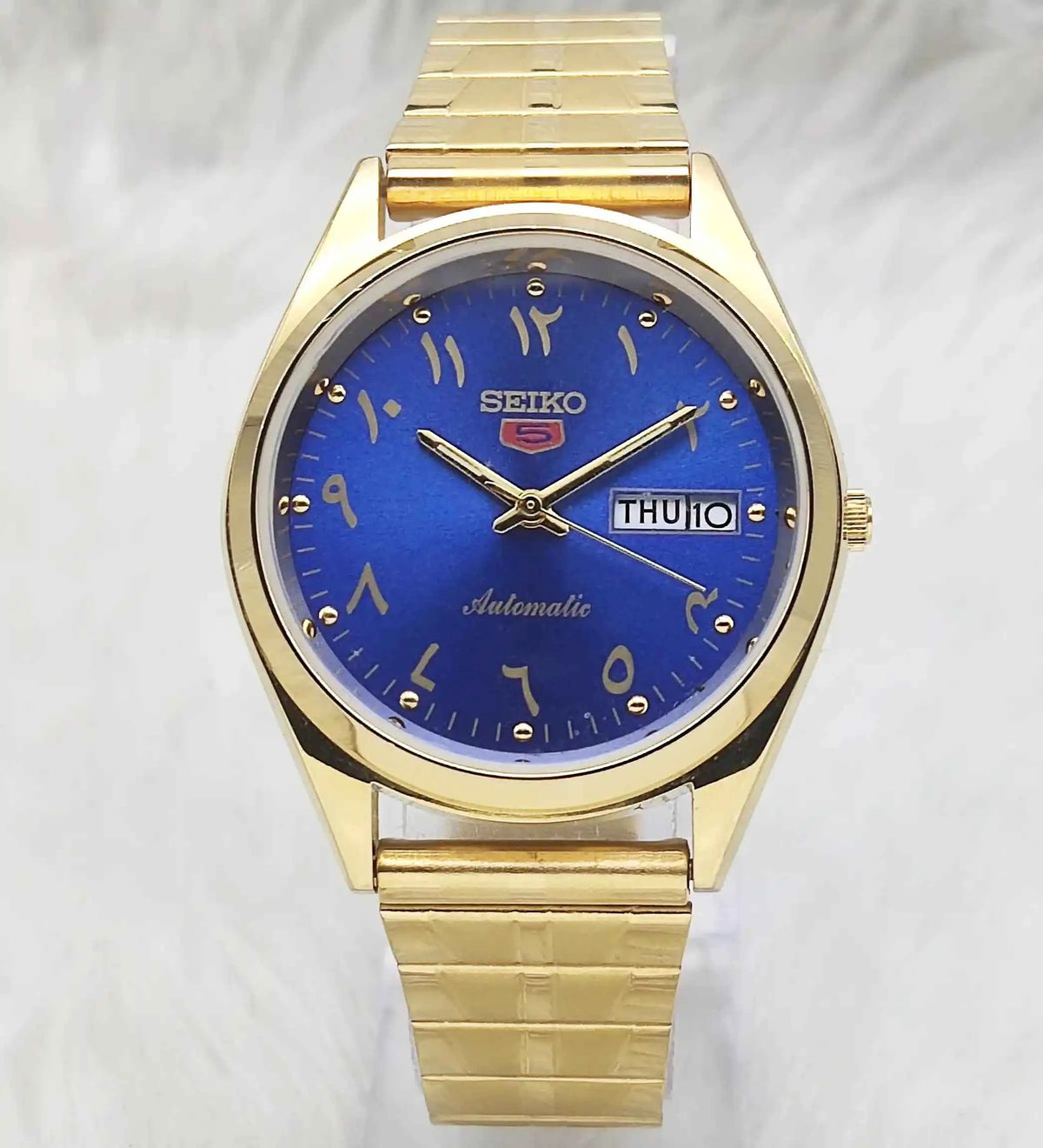 Seiko 5 Automatic Watch Day Date 17 Jewels 6309A Blue Dial Transparent Back