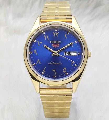Seiko 5 Automatic Watch Day Date 17 Jewels 6309A Blue Dial Transparent Back