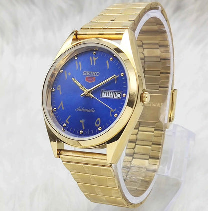 Seiko 5 Automatic Watch Day Date 17 Jewels 6309A Blue Dial Transparent Back