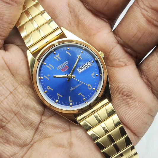 Seiko 5 Automatic Watch Day Date 17 Jewels 6309A Blue Dial Transparent Back