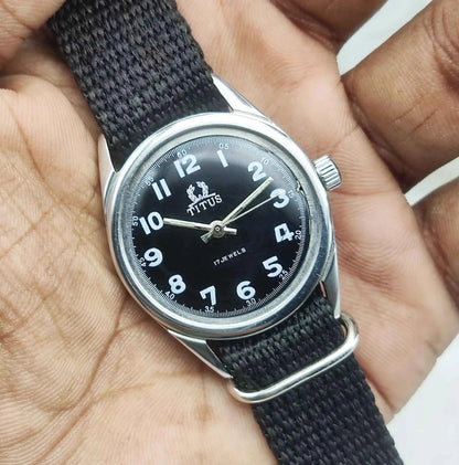 Titus 17 Jewels Men's Watch with Black Dial - Stylish and Durable Timepiece
