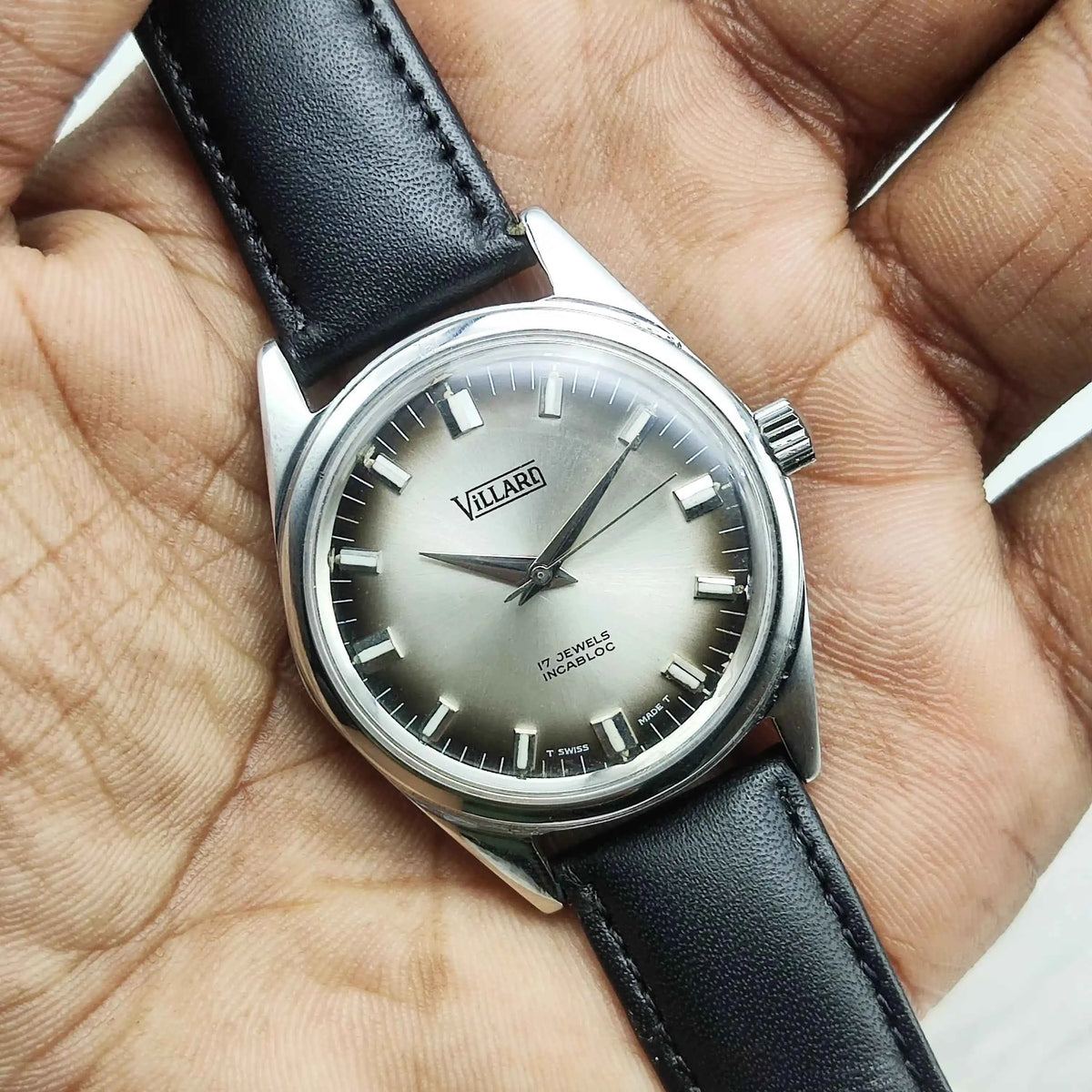 Villari Men’s Watch - 17 Jewels Cloud Silver Dial Stick Indices