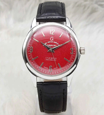Cavalry 17 Jewels Maroon Dial Watch with Incabloc Feature and Stick Indices