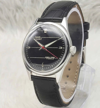 HMT Nishat Watch with 17 Jewels and Black Dial
