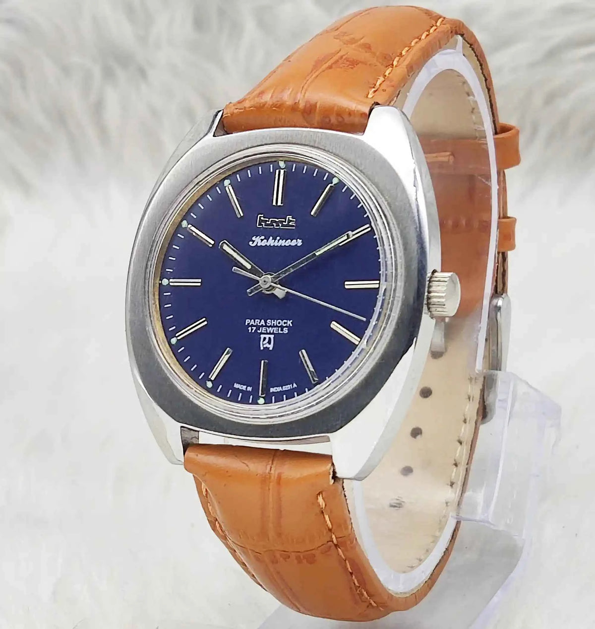 HMT Kohinoor Handwinding Watch - 17 Jewels Blue Dial with Stick Indices