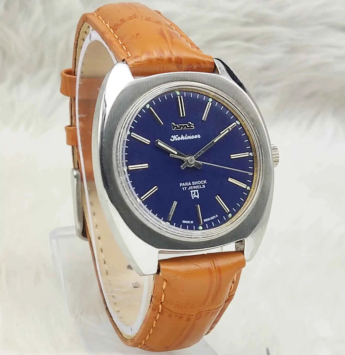 HMT Kohinoor Handwinding Watch - 17 Jewels Blue Dial with Stick Indices